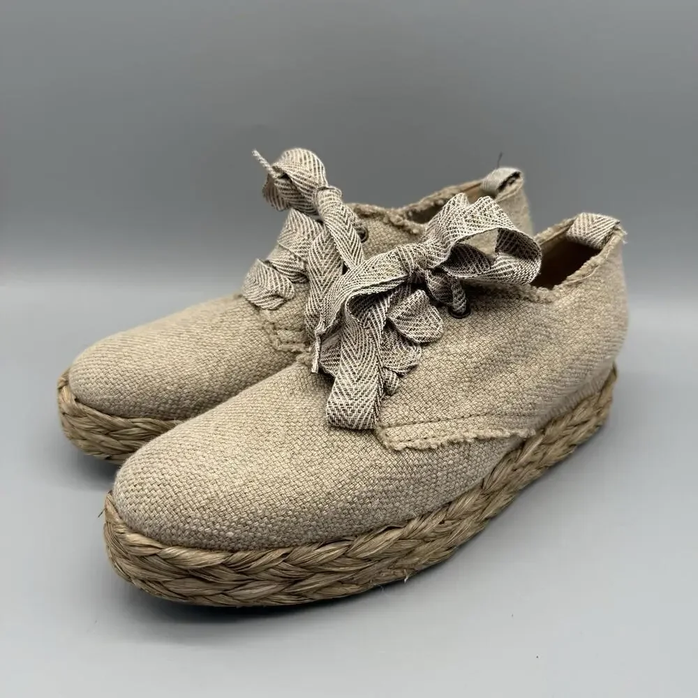 Pedro Garcia Gavi Platform Canvas Raffia Casual Espadrille Shoes Women's Sz US 9